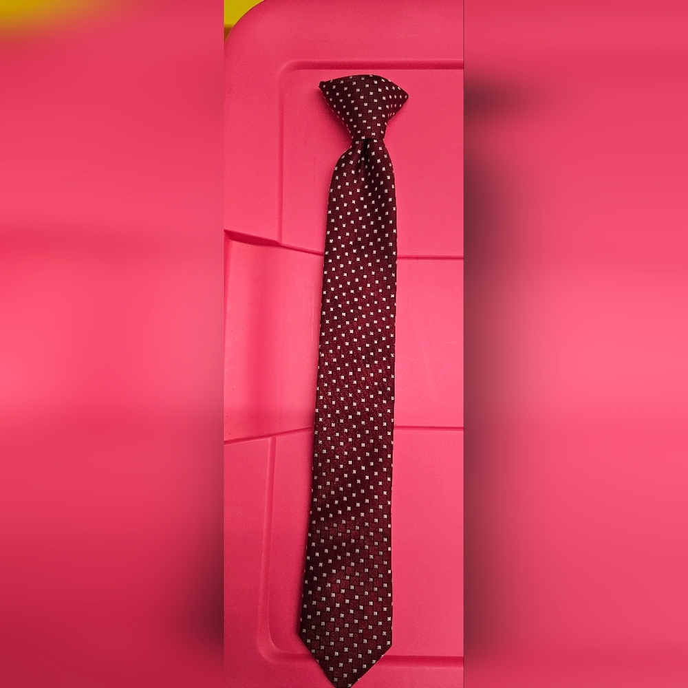 Kids Burgundy Polka Dot Clip On Tie
